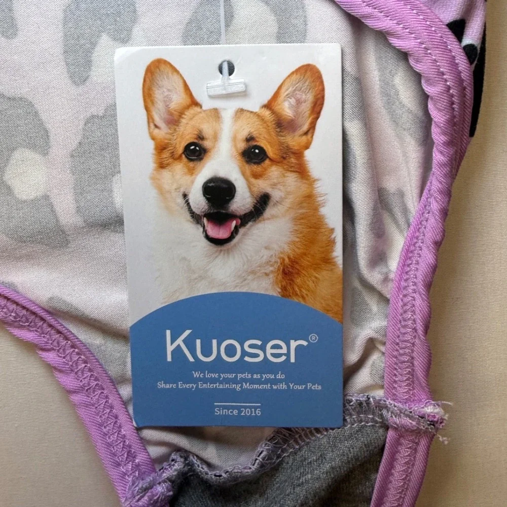 Kuoser Dog Recovery Suit Purple Leopard Print Surgery Snuggly Cone Alt Large NWT